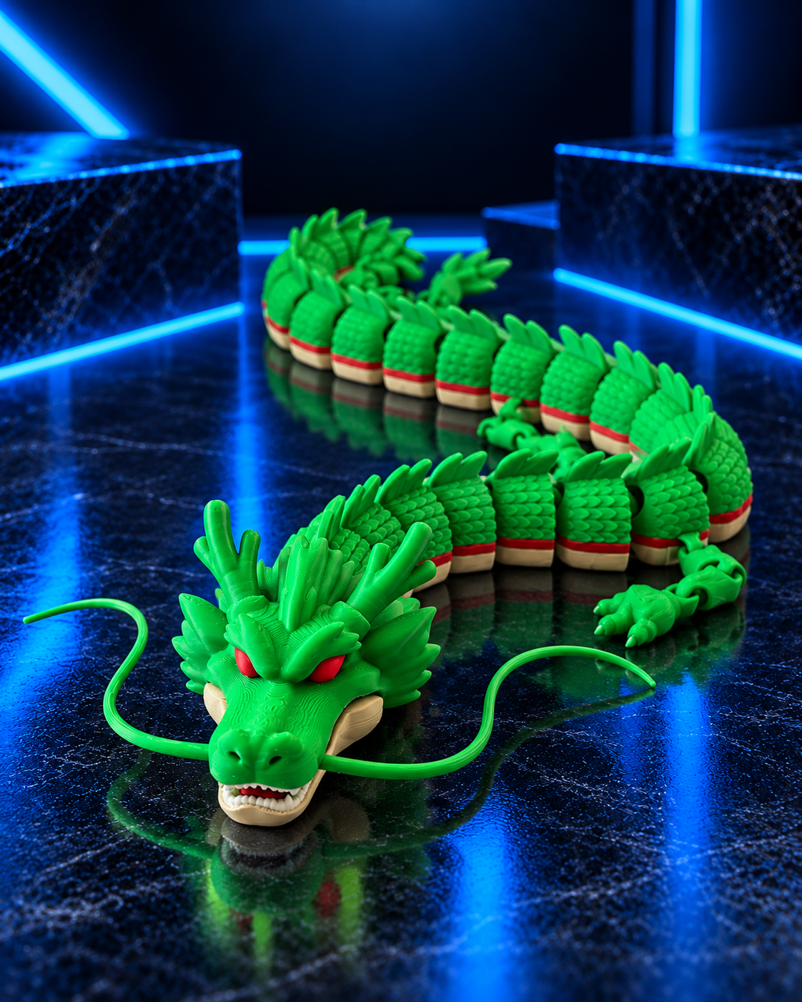 Anime and gaming collectibles example — green articulated dragon