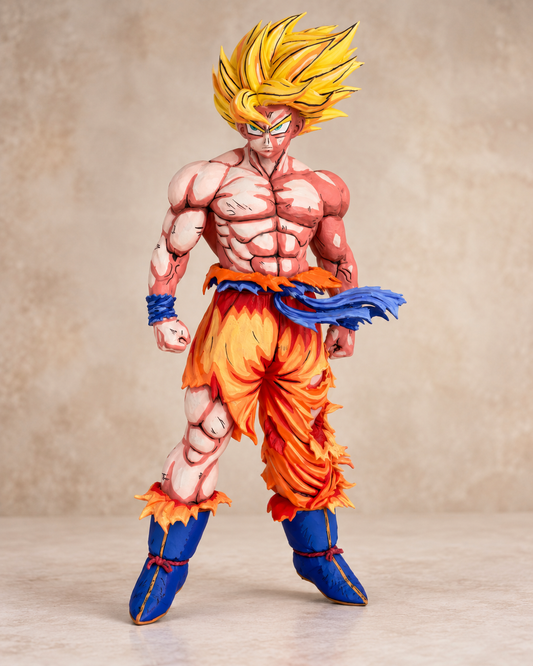 Goku 32 cm golden-haired warrior statue, professional studio photo