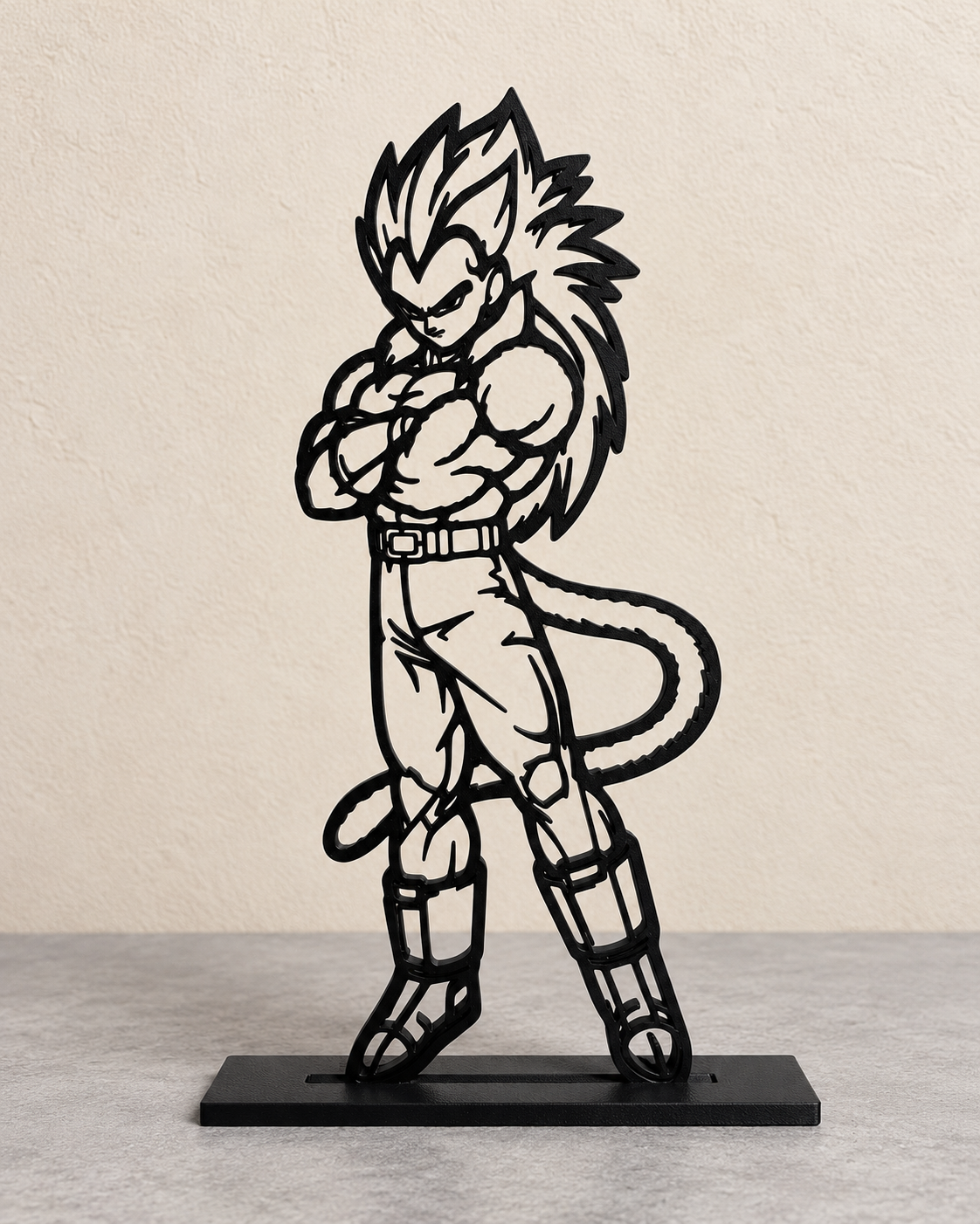 Vegeta – Long Hair — black 3D printed line art display