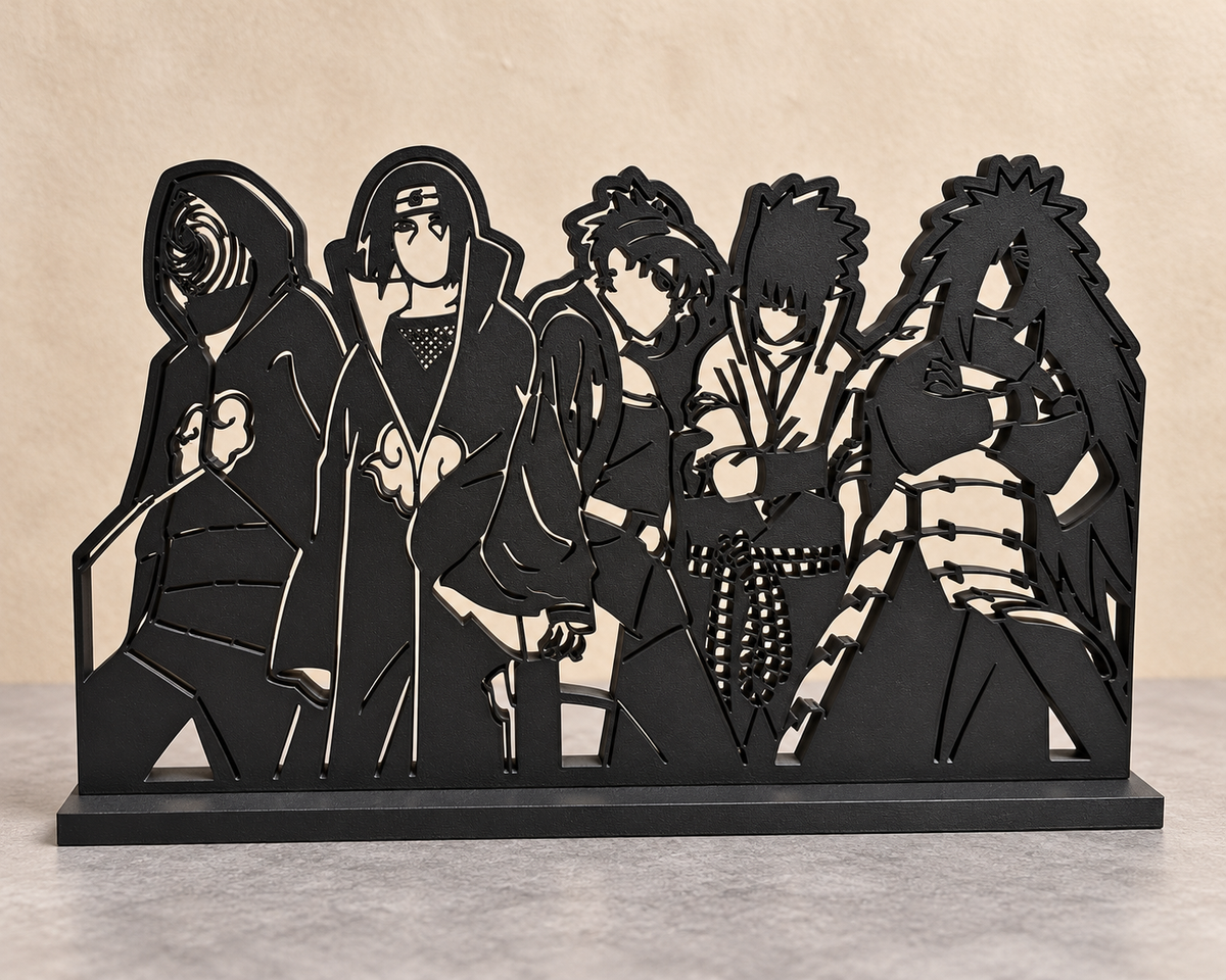 Naruto Group — black 3D printed line art display
