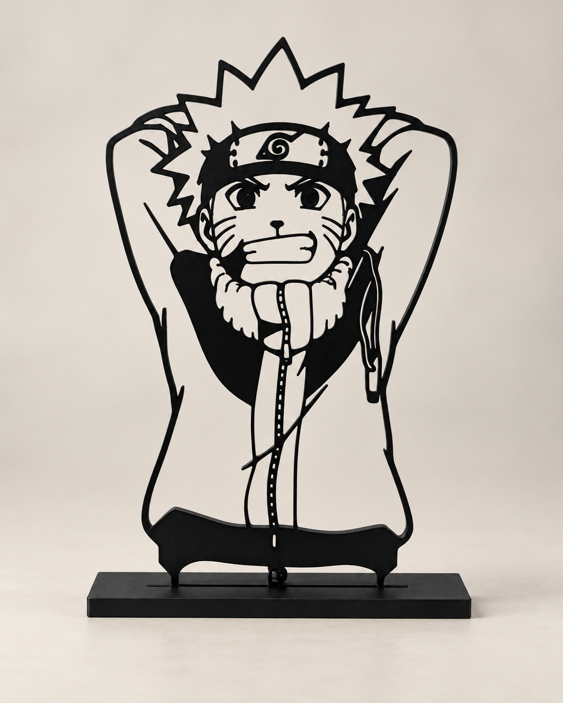 Relaxed Ninja – black line-art display on light studio background