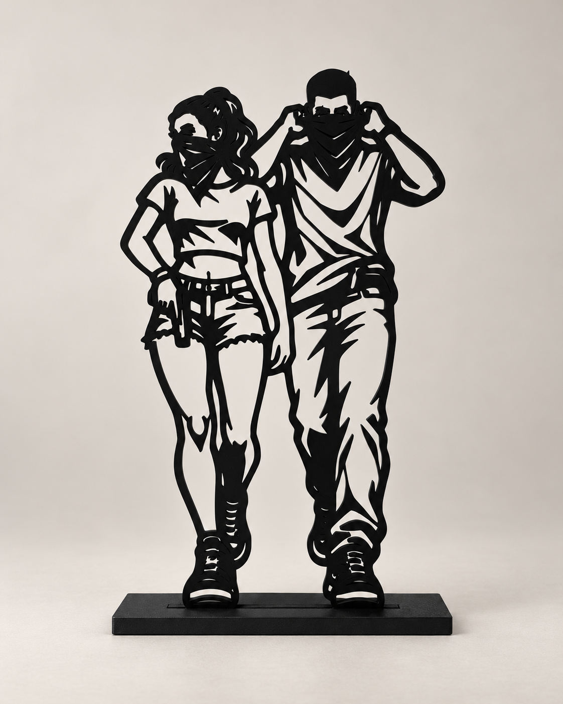 GTA 6 Couple – Walking – black line-art display on light studio background