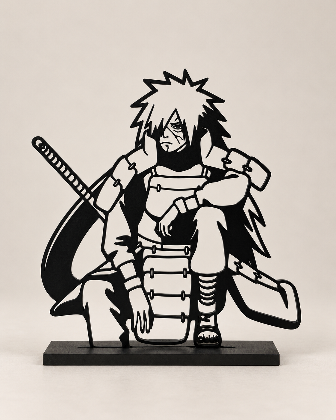 Armoured Ninja – black line-art display on light studio background