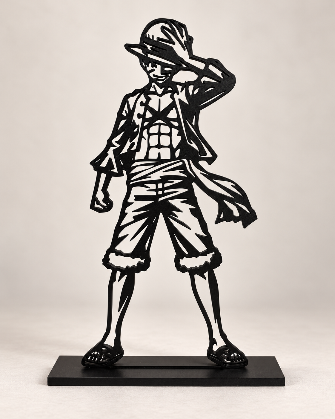Straw Hat Pirate – black line-art display on light studio background